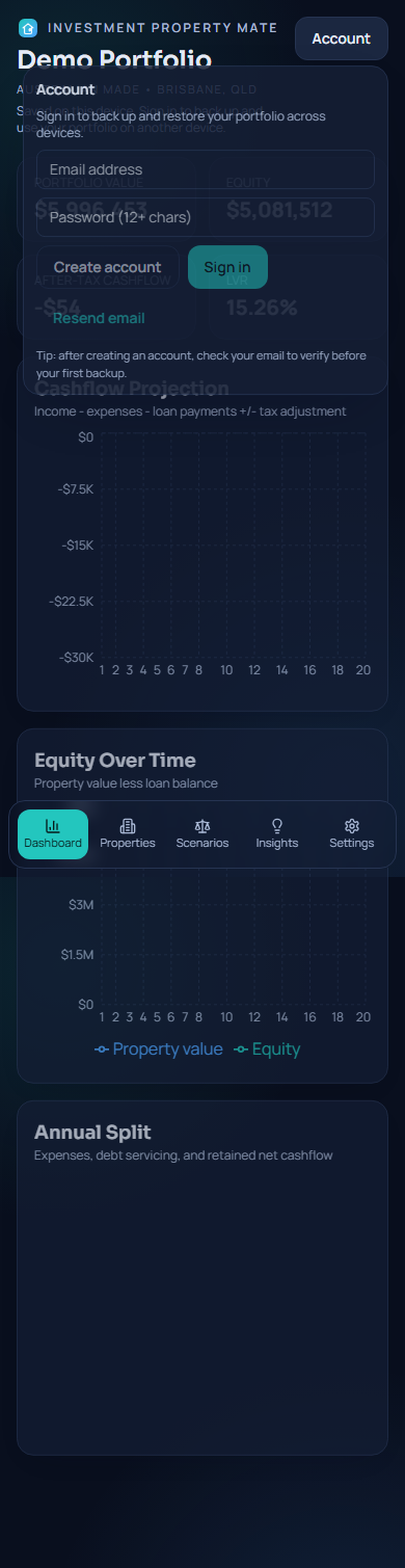 Account menu screenshot